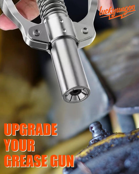 Beefy 12000 PSI Grease Gun Coupler 2 Pack With Quick Lock Release Dual Handle Fittings Leak Proof Zerk Adapters close-up view