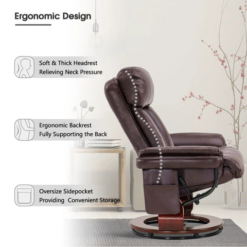 Side view of Swivel Recliner With Ottoman And Vibration Massage, Faux Leather TV Chair, showing ergonomic design and features.