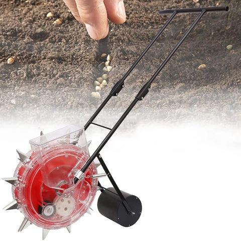 Metal Precision Garden Seeder With Walk Behind Design, Row Crop Planter And Lawn Spreader for sowing seeds, includes 10 disc mouths