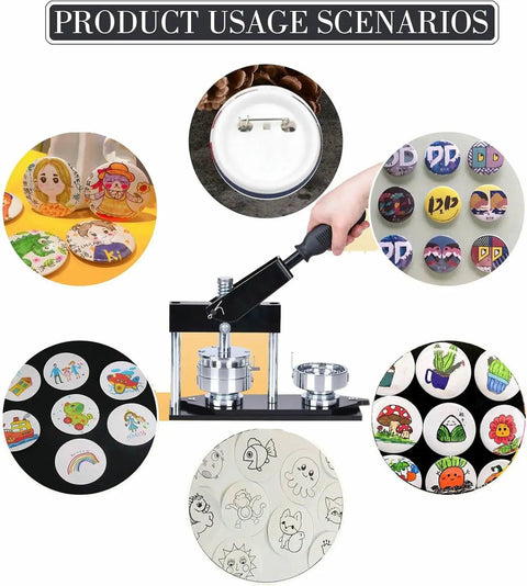DIY Button Maker Machine For Pin Badges 44MM With usage scenarios and badge designs