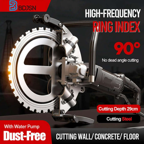 Heavy Duty 16 Inch Electric Concrete Circular Saw With A Beefy 5200W Motor And Integrated Water Feed System showing the ring blade and motor.