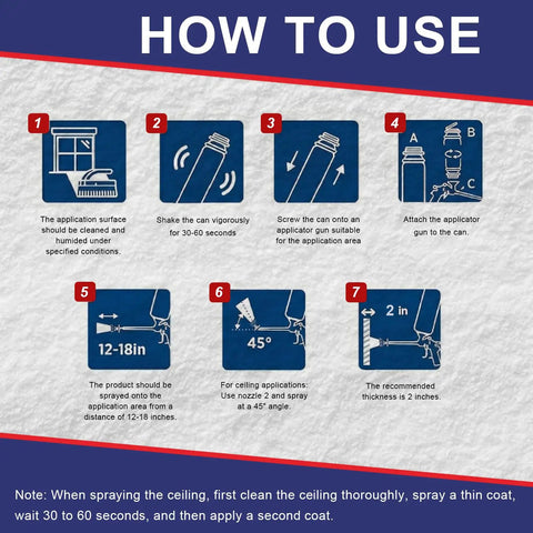 How to use Built Tough Closed Cell Spray Foam Insulation Kit instructions for DIY application steps in seven visuals.