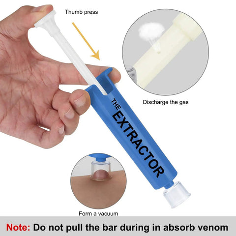 Close-up of Go To Outdoor Bite And Sting Suction Kit showing thumb press and discharge process.