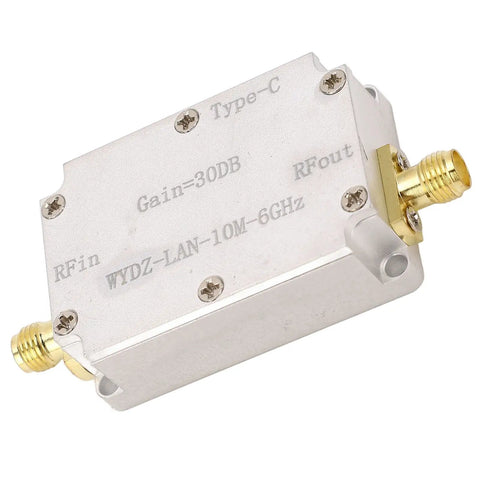 Wideband RF Amplifier With High Gain And Low Noise LNA For Radio, Ultra Broad 10 MHz To 6 GHz Coverage, 30 dB Gain, Compact Design