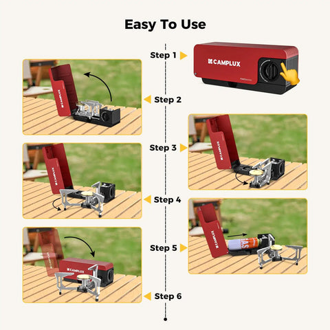 FoldGo Portable Butane Camping Stove With 7500 BTU Output Grab And Go Ready Foldable Cassette Stove assembly steps