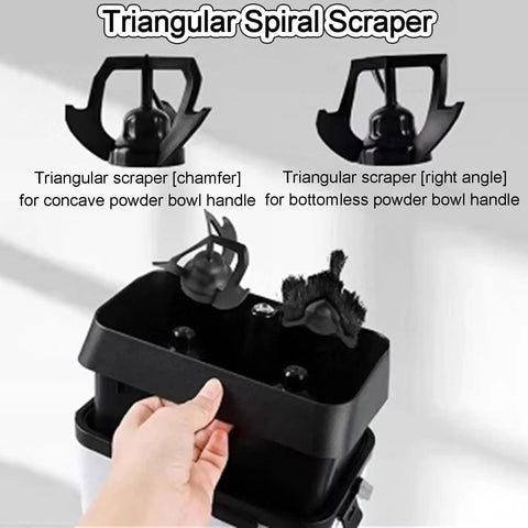 Triangular Spiral Scraper showing chamfer and right angle designs for Heavy Duty Electric Coffee Portafilter Knock Box.