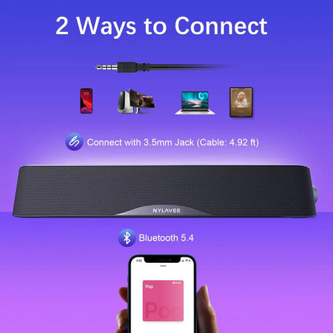 2.1 Computer Speaker System With Subwoofer, Bluetooth 5.4 And 3.5mm Aux In, AC Powered Desktop Sound Bar