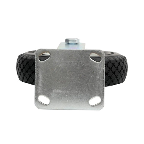 Rock Solid 8 Inch Flat Free Foam Filled Rubber Rigid Caster with metal mounting plate and textured tire surface.