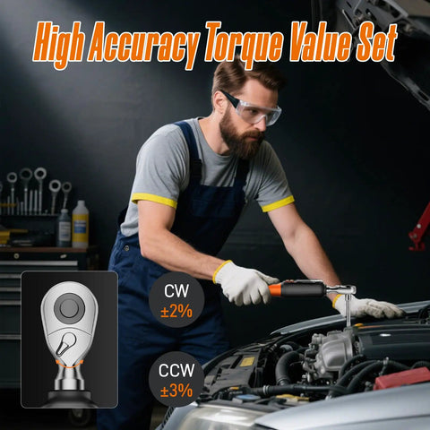 Mechanic using Digital Torque Wrench With LCD Display And Buzzer 0.44 To 8.8 Ft Lb Or 0.6 To 12 Nm One Quarter Inch Drive on car engine