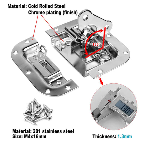 Eight Pack Recessed Butterfly Twist Latches For Flight And Road Gear Cases showing cold rolled steel latch with installation screws and dimensions.