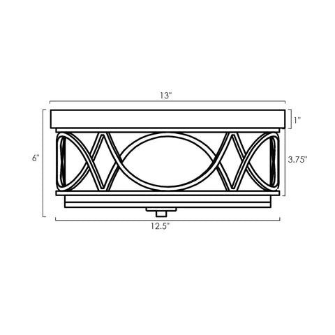Diagram of Super Sleek Modern 13 Inch Two Light Flush Mount Ceiling Light With Metal Drum Shade And Cream Inner Shade, dimensions shown