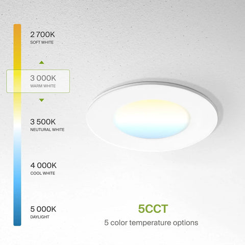 3 Inch LED Recessed Light Kit Ultra Thin Dimmable Ceiling Lights with 5 color temp options 2700K to 5000K