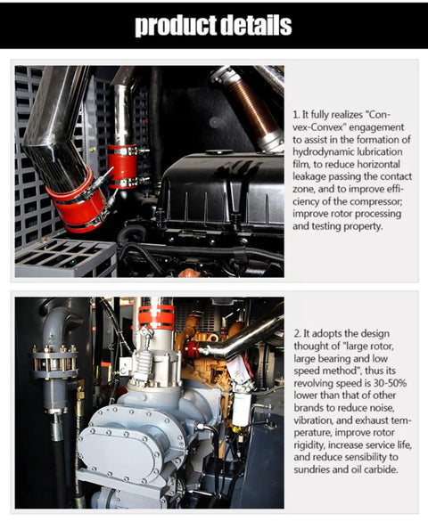 Custom 10 To 24 M3 Min High Capacity Mobile Industrial Rotary Screw Air Compressor For Construction Mining Drilling Applications Powerful Portable Gas Powered Unit Get It Quick Now detailed internal components close-up.