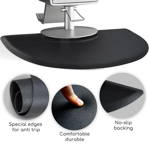 Anti Fatigue Salon Mat For Hair Stylists Standing All Day With Super Comfy Cushion Black Semi Circle Floor Mat For Barber Shops
