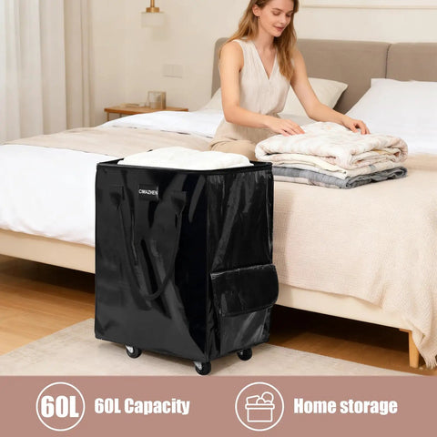 Heavy-Duty 70L Folding Rolling Tote Cart With Four Wheels Three Handles And Zipper 76-Lb Capacity Your Go-To Grocery Bag