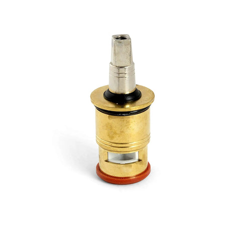 Short Hot Replacement Faucet Cartridge With One Quarter Turn Ceramic Disc Lead Free Polished Chrome Finish Durable Hot Water Tap Cartridge For Commercial Faucets Compatible With Major Commercial Brands. 2 1/8-inch brass cartridge detail view
