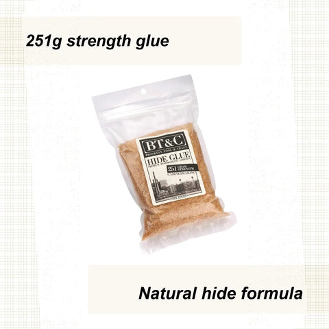 Natural Hide Glue Granules For Woodworking And Cabinet Building Reversible Animal Protein Adhesive Heavy Duty Bond in resealable bag.
