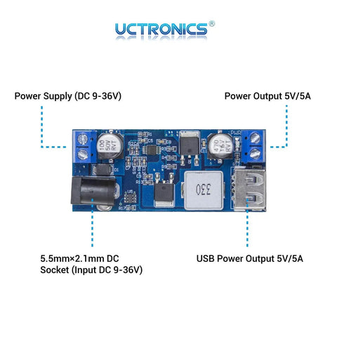 Plug And Play Dual USB 5V Buck Converter From 9V To 36V Input With Stable 5V Output Up To 6A, 18W To 30W, Beefy Step Down Regulator Board