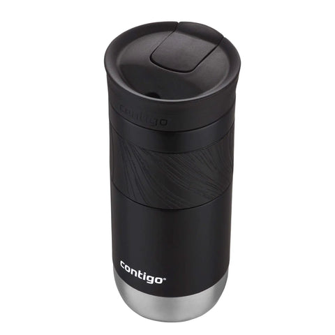 Lockdown Seal Double Wall Vacuum Insulated Stainless Steel Travel Mug Keeps Your Brew Piping Hot Six Hours And Ice Cold Twelve Hours For Daily Grinds 16 Oz Licorice Ergonomic Textured Handle Zero Spill Action Grab And Go, top view.