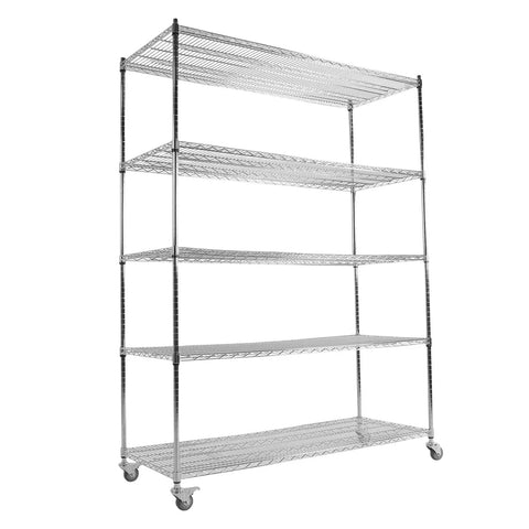 Hella Tough 5 Tier Wire Shelving Cart With Rolling Casters Adjustable Heavy Duty Storage Rack For Garage Home Shop, chrome finish.