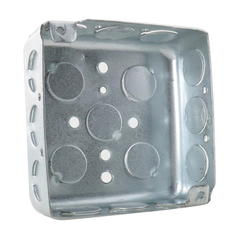 4 Inch Square Electrical Box With Cover Galvanized Steel Junction Box For Residential Commercial And Industrial Wiring Protection Enclosure Built Tough Durable And Safe For Heavy Duty Connections, angled view