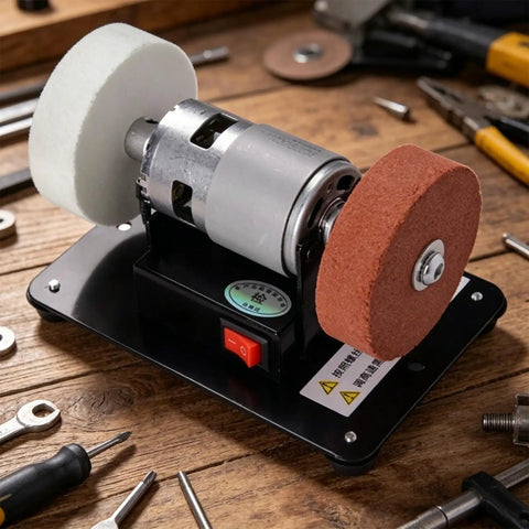 Built Different Mini Bench Grinder With Knockout Torque From A Copper Brushless Motor Shreds Through Metal And Wood sharpening tasks.