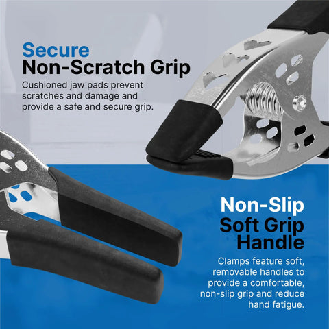 Heavy Duty 6 Inch Spring Clamps 4 Pack, Large 3 Inch Jaw Opening, black metal clips with non-scratch grip and soft handles