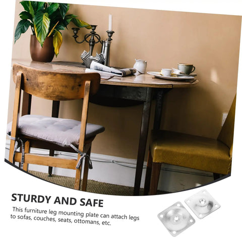 Image of Heavy Duty Iron Table Leg Brackets Four Pack For Sofa Couch And Ottoman Replacement Mounting Plates, pre drilled with a sturdy design.