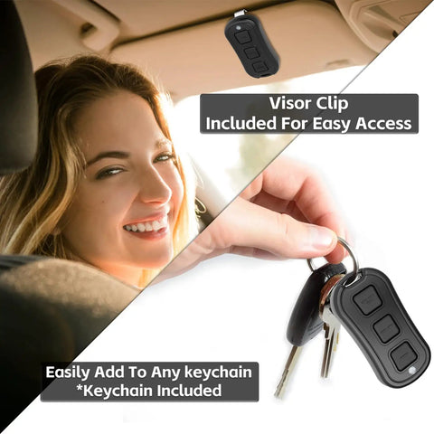 3 Button Garage Door Opener Remote Replacement for Sears Craftsman LiftMaster with visor clip and keychain included.
