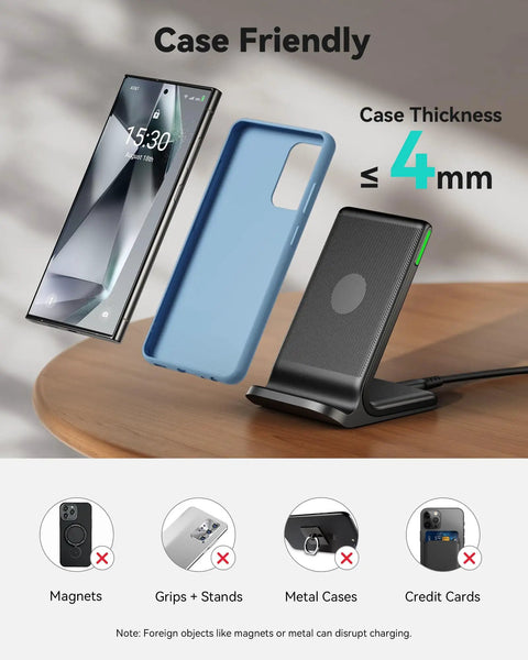 Case-friendly 15W Fast Wireless Charger Pad With Sleep Friendly Adaptive Light For Iphone 17 16 15 14 13 12 Pro Max