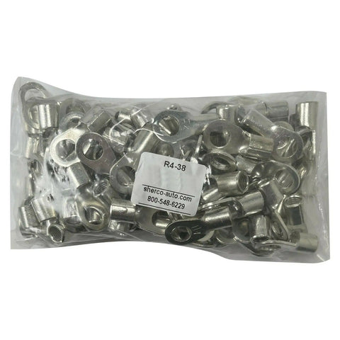 One Thousand Pack Non Insulated 4 Awg Ring Connectors Three Eighth Stud Electrical Wire Terminals Pure Copper Heavy Duty Crimp Lugs in a bag.
