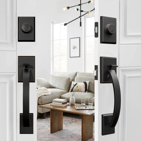 Oil Rubbed Bronze Double Door Handleset With Lever On One Side And Dummy On The Other For Front Or Office Doors Keyed Entry And Dummy Lock Set