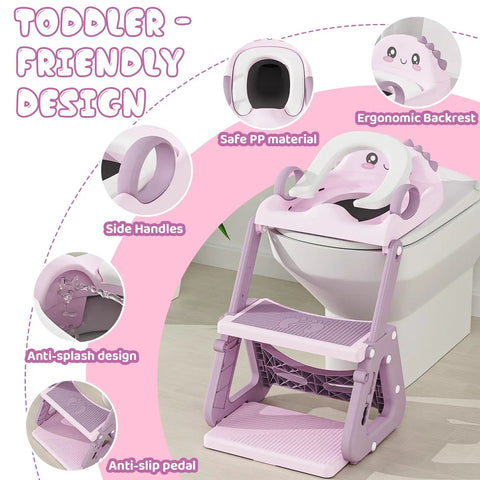 Rock Solid 2 In 1 Potty Training Seat With Quick Fold Step Stool For Toddlers And Kids Boys Girls features ergonomic backrest and side handles.