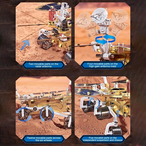 Space Rover 281+ Piece STEM Mechanical Explorer Puzzle Kit For Adults And Gearheads, DIY Aerospace Model For Home Desk Display, Educational Building Project Gift With Realistic Wheels, Antennas, And Discovery Detail, metal rover close-up