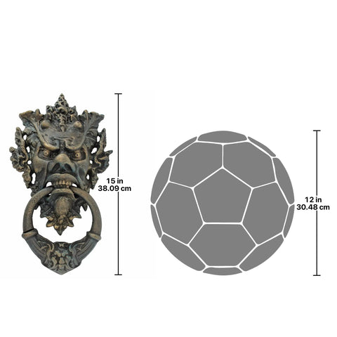 Vecchio Greenman Authentic Iron Door Knocker In Verdigris Hand Finished Cast Iron With Vintage Bronze Look, 15-inch tall rustic accent