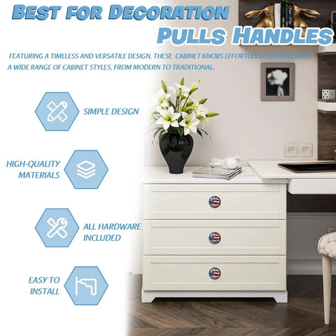 Crystal Glass Cabinet Knobs With Vintage American Flag Design And Rough Texture Mushroom Drawer Pulls For Dope Home Decor