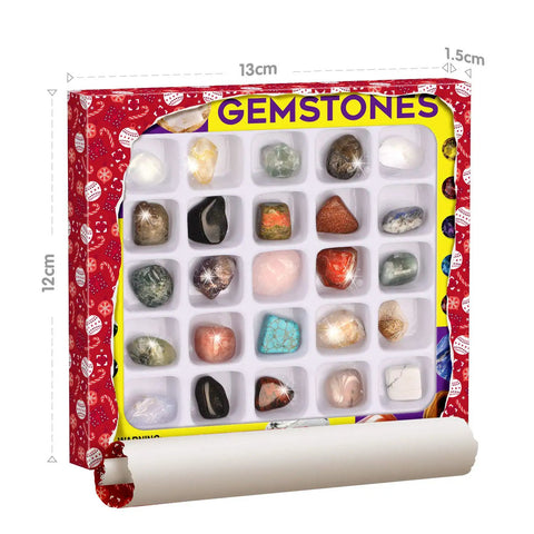 Awesome 25 Piece Rock and Mineral Kit for Kids Ages 6 to 12 STEM Geology Toy Set with Real Rocks Gemstones and Crystals for Hands On Science Discovery and Learning Perfect Starter Geology Kit for Classroom Home School Projects, 13cm box
