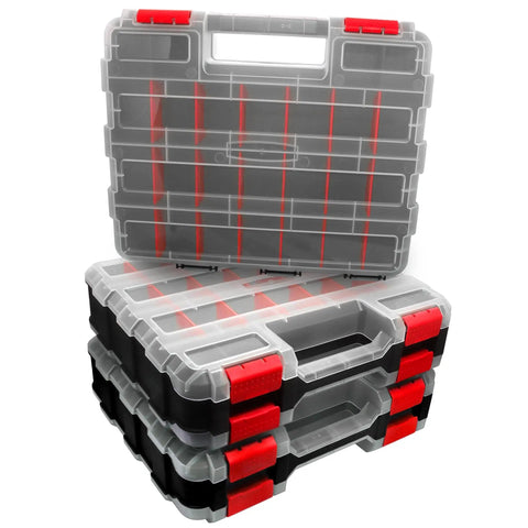 Double Sided Tool Box Organizer With 50-Compartment Removable Dividers Portable Hardware Storage Box For Screws Nuts Nails Bolts In Red