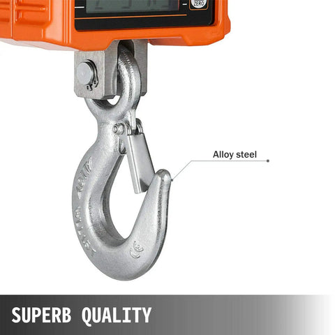 Heavy Duty Digital Crane Scale Built Different With Rock Solid Aluminum Housing And Precision Led Display For Up To Two Thousand Lbs Daily Jobsite Tasks, close-up of alloy steel hook.