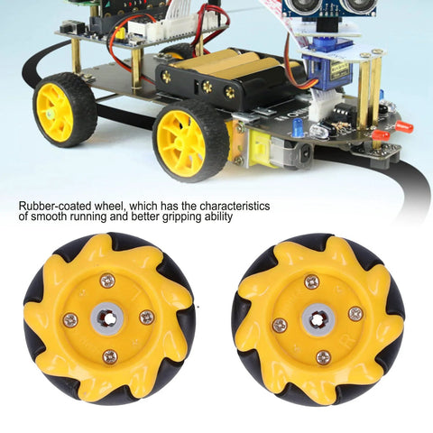 High-visibility 48mm mecanum wheels for robots, yellow and black design, enhance grip and mobility for smart robot cars.