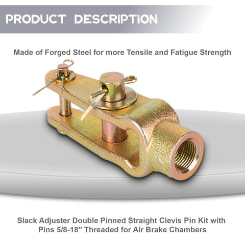 Double Pinned Slack Adjuster Clevis Pin Kit With 5/8-18 Threaded Pins, Durable Heavy Duty Truck Grade, Close-Up View