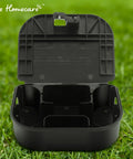 Heavy Duty Small Mouse Bait Stations With Secure Locks For Indoor Or Outdoor Pest Control And Discreet Rat And Mouse Bait Block Holders In A Practical 12 Pack Bundle To Kick Those Nasty Critters Out - open black bait station on grass.