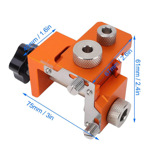 Heavy Duty Double Hole Drill Positioner Aluminum Alloy Woodworking Guide Jig With Wide Adjustable Clamp for precise alignment.