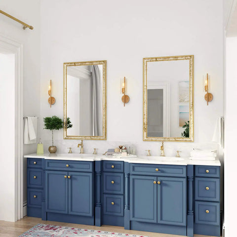 Bathroom vanity with Dope Dark Gold Wall Sconce With Seedy Glass Shade For Bathroom And Hallway, 17 Inch High By 5 Inch Wide