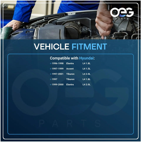 Mechanic inspecting engine, vehicle compatibility chart for Hyundai models, focus keyword New 90 Amp 12V Alternator Replacement for Hyundai Accent 1997 to 1999 Elantra 1996 to 2000 Tiburon 1997 to 2001 With 1.5L 1.8L 2.0L Engines AMT0052 40046014 Drop In Fit High Quality OEM Replacement
