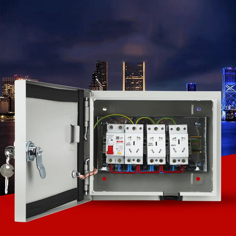 Heavy duty waterproof electrical enclosure open showing components