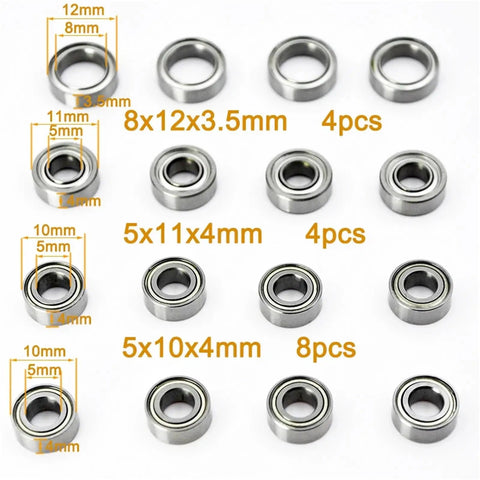 Top-Notch Miniature Ball Bearings Kit For 1/10 RC Cars Sealed Radial Bearings With Deep Groove Upgrade Parts 16Pcs TT02 TT-02 TT02D TT-02D Compatible, 5x11x4mm and 5x10x4mm bearings