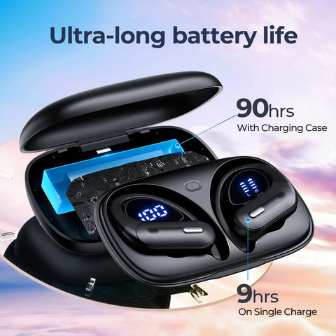 Beast Battery Life Wireless Bluetooth Earbuds With 90 Hours Playtime And LED Power Display in charging case, open view