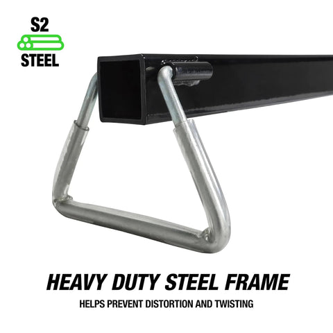Heavy Duty Three Point Engine Support Bar With Adjustable Screw Hooks Real Deal Transverse Support Tool showing steel frame and hook details.