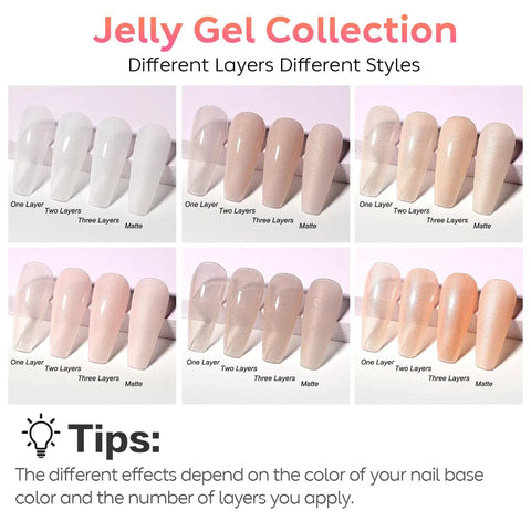 Rubber Base Gel For Nails Soak Off UV LED HEMA Free Clear Sheer Gel Nail Polish Kit 6 Pack 10ml nail sample layers display
